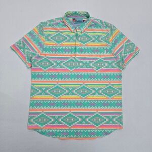 Chubbies Mens XL Performance Polo Shirt Southwestern Aztec Teal Pink Geometric
